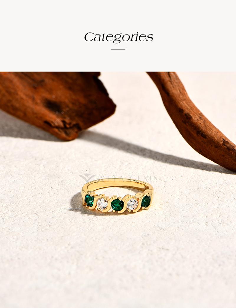 ATTAGEMS Round Brilliant Cut D Color VVS1 S925 Sterling Silver Lab-Created Moissanite& Green Stone Exquisite Jewelry Ring Wedding Engagements Gift  R322