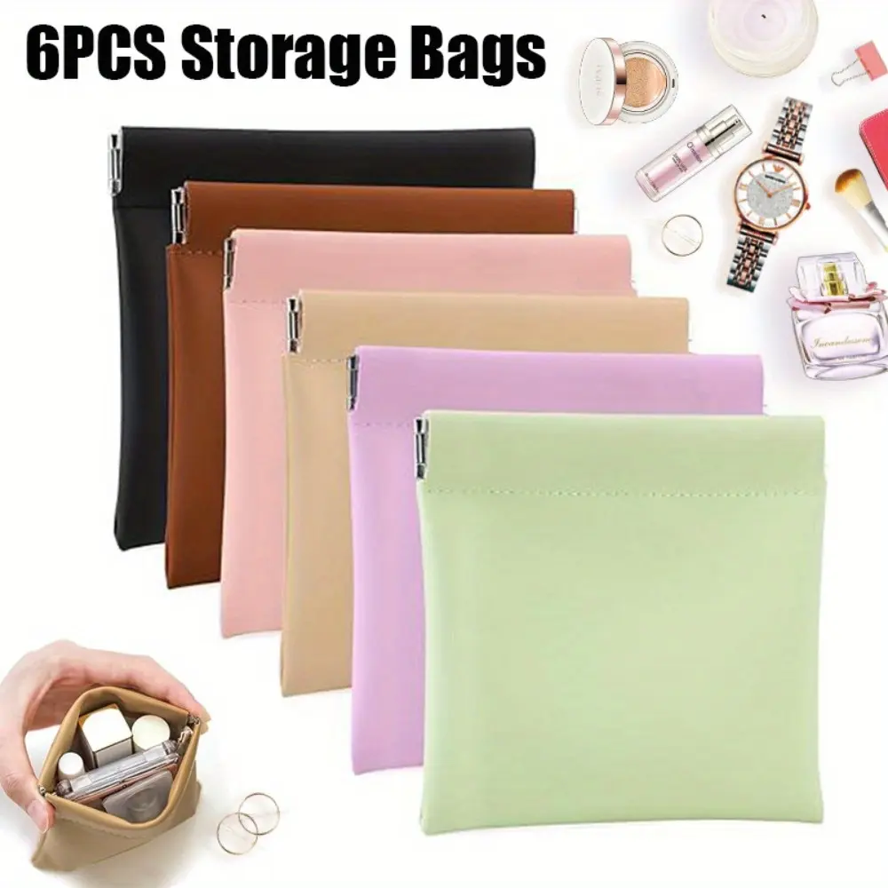 6pcs Portable Mini Cosmetic Storage Bags, 4.2*4.7inch, No Zipper Makeup Pouch Coin Purse Jewelry Pouch, Travel Storage Accessories, for Cosmetics Headphones Jewelry Storage zipper storage bag organizer