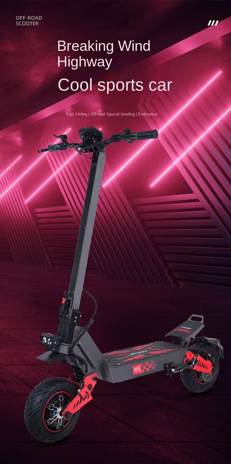 H8 Carbon Steel 2-Wheel Kick Commuting Scooter - 6000W Dual-Drive, Adult Long-Range, Overseas Warehouse Spot, Straight Hair Design, Two-Wheel Kick Scooters