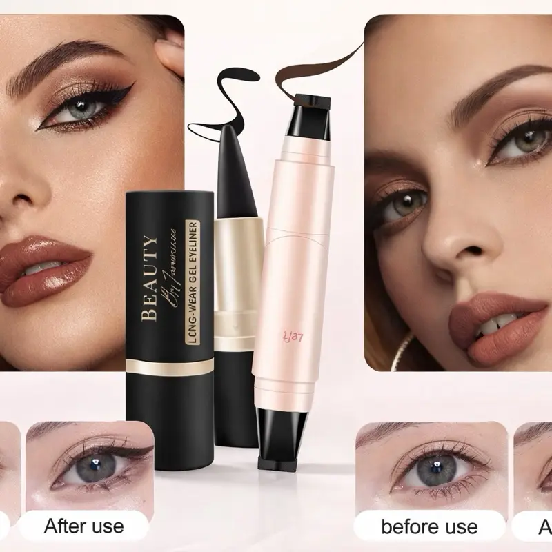 Bundle of 2, Eyeliner + rotating eyeliner stamp waterproof and smudge proof Eye Makeup Supplies Eye Pencils