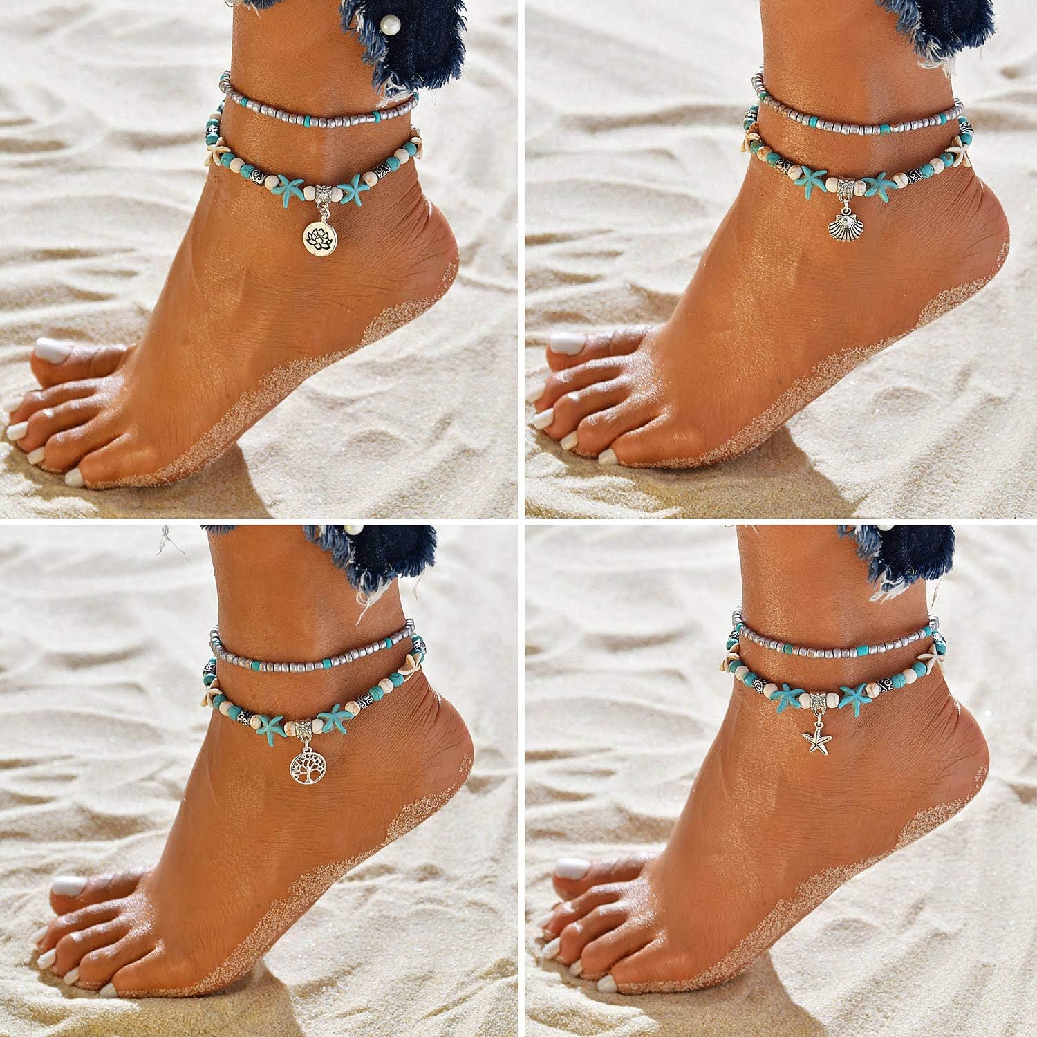 5 count Ankle Bracelets for Women Layered Beach Adjustable Anklets Boho Chain Anklet Foot