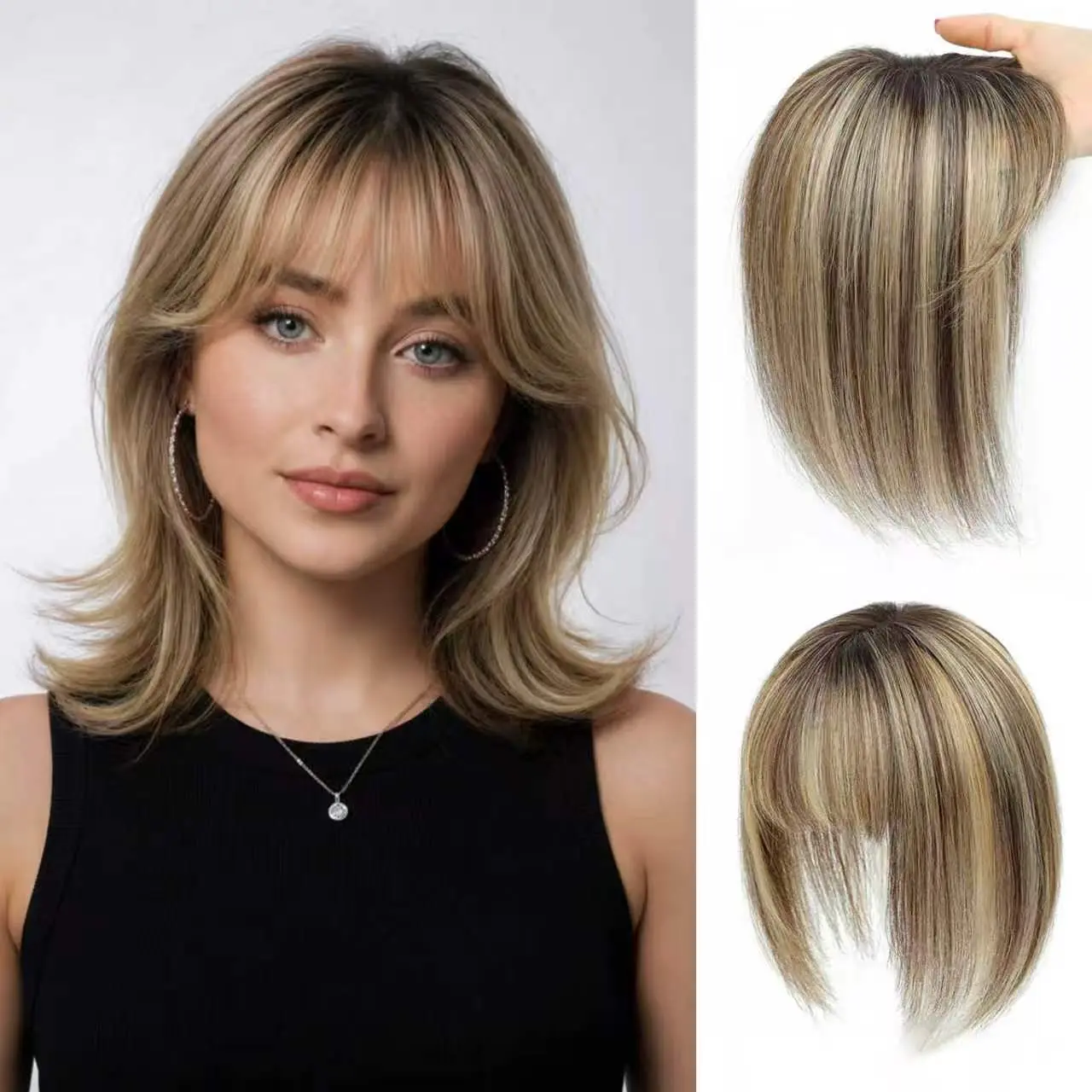 Hair Toppers for Women Real Human Hair Toppers with Thinning Upgrade Swiss Lace Base Human Toppers for Women with Bangs for Cover Gray Hair Roots