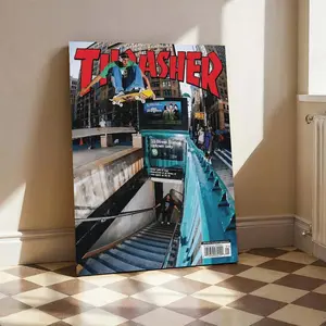 Thrasher magazine skateboard poster, a retro decoration suitable for living rooms, dormitories, bathrooms, kitchens, bedrooms, and other places.