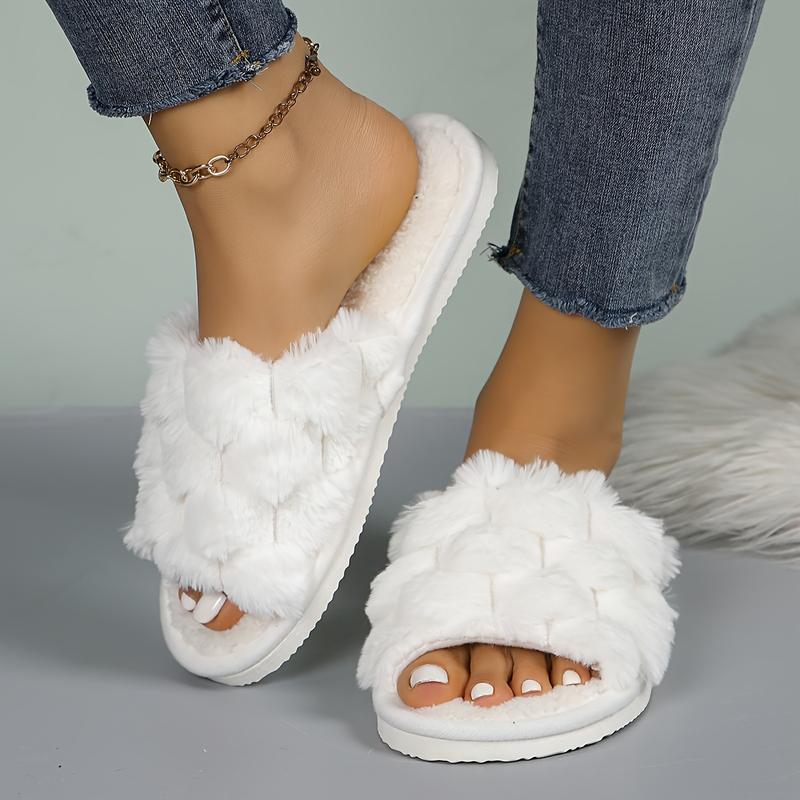 Fuzzy Open Toe Slippers for Women Indoor Cozy Memory Foam Slip On House Slides Shoes Gifts for Womens Her Mom