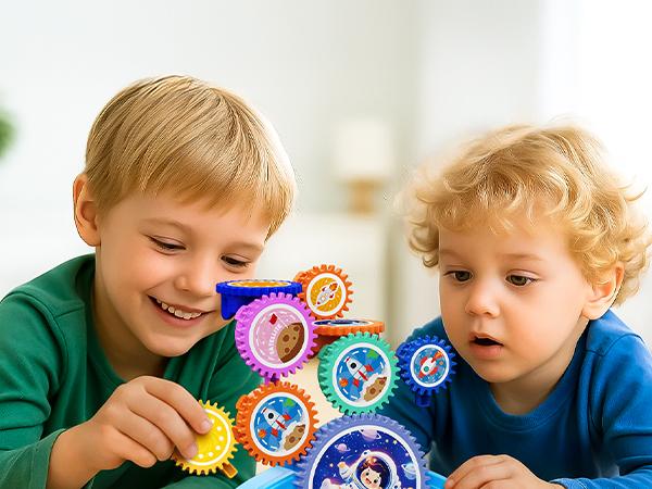 KOKODI STEM Gear Building Set, Mechanical Gear Engineering Kit, Puzzle Motor and Manual Dual Drive Construction Toy, 18 Large 40 mm Gears, Fine Motor and Sensory Learning Play