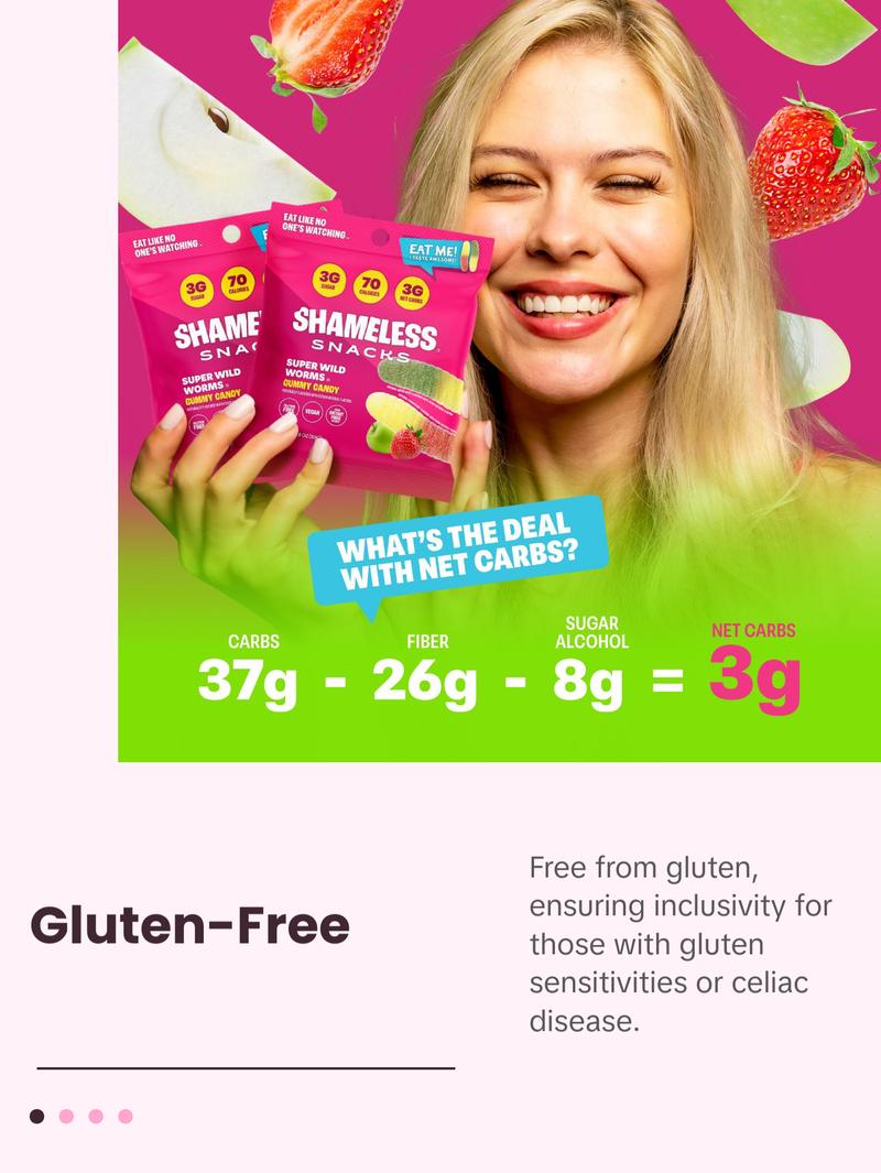 Super Wild Worms - Keto & Vegan Gummies (6 Bags), 3g Net Carbs, 3g Sugar, Gluten-Free, 70 calories per bag, healthy sweet snack Fruit Chews Candy