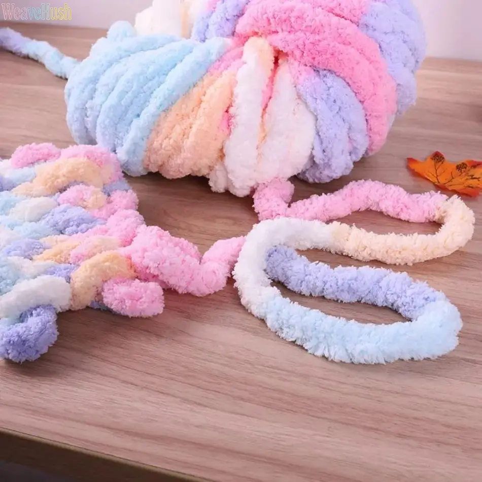 Gradient Chunky Chenille Yarn, Soft Plush Hand-Knitting & Crochet Yarn, Vibrant Gradient Colored Craft Yarn, Thick Cozy DIY Knitting Supplies, Perfect for Handmade Bags, Hats, Blankets, Pillows, Cushions, Cat Beds and Various Hand-Knitted Daily Decor & Ar