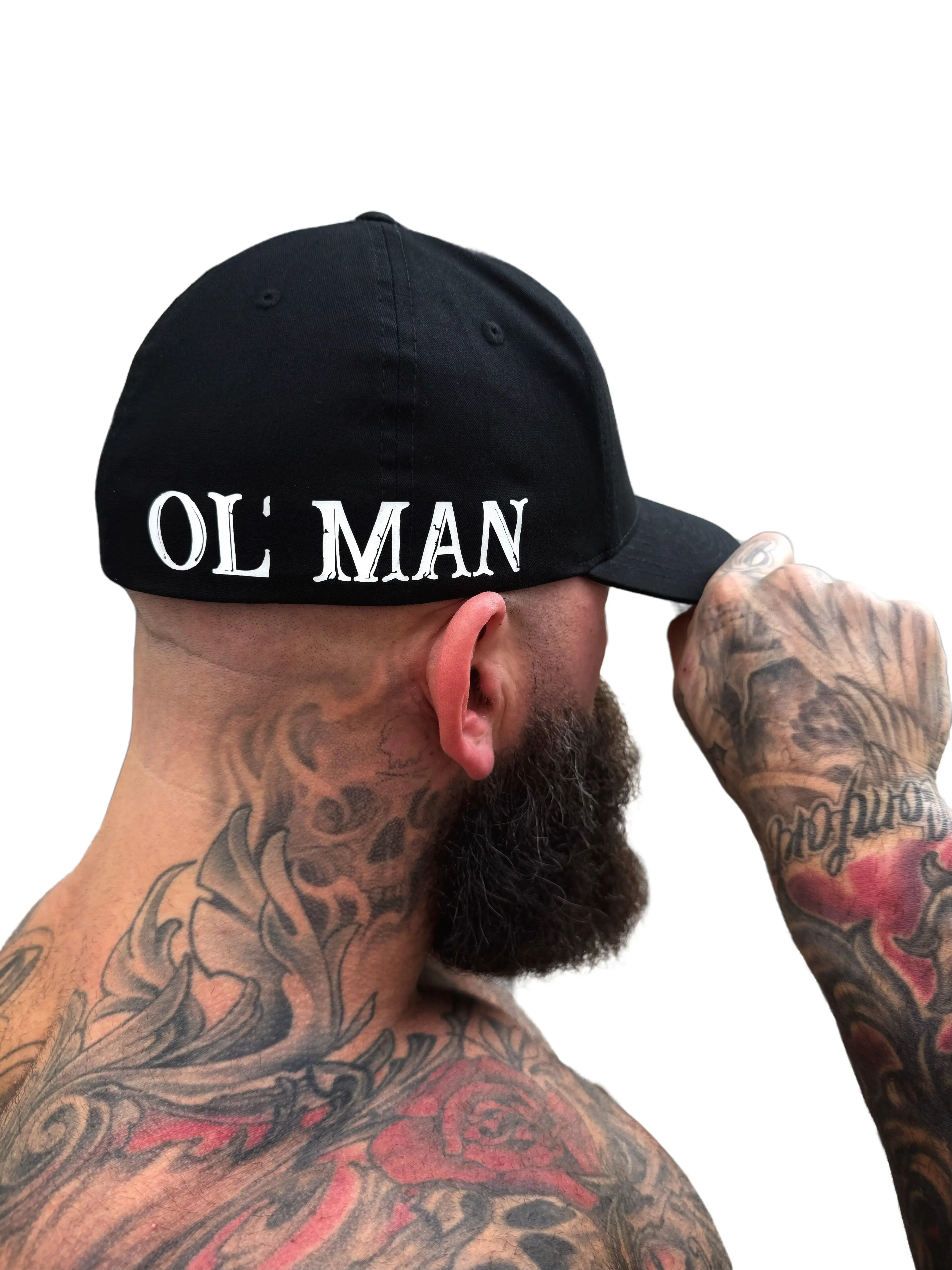 TheDriveClothing Ol’ Man Flexfit Cotton Side Style Hat – Black Unisex Streetwear Cap, Six-Panel Mid Profile, Y2K Fashion Trend, TikTok Outfit Accessory, Adjustable Flexfit, Casual & Festival Wear