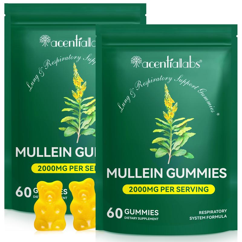 Acentiallabs Daily Respiratory Health Gummies | 2000mg Mullein Leaf herb Extract, Pear Flavor | Lung Health & Sinus Relief (30 Day Supply) mullein supplements Healthcare Fitness