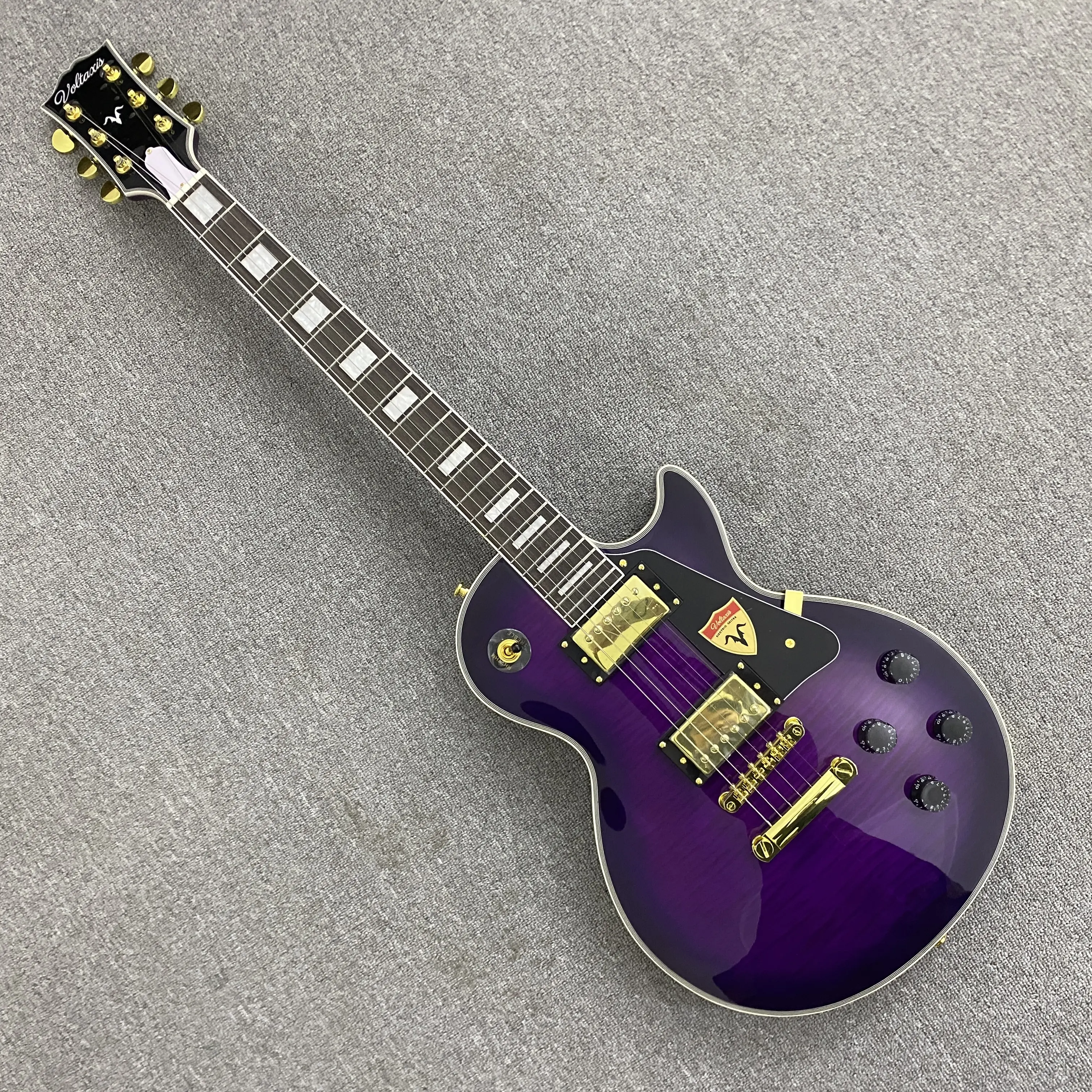 LP Electric Guitar , purple flame maple venner ,6-String ，22 Frets, Mahogany Body, Rosewood Fingerboard, Gold hardware