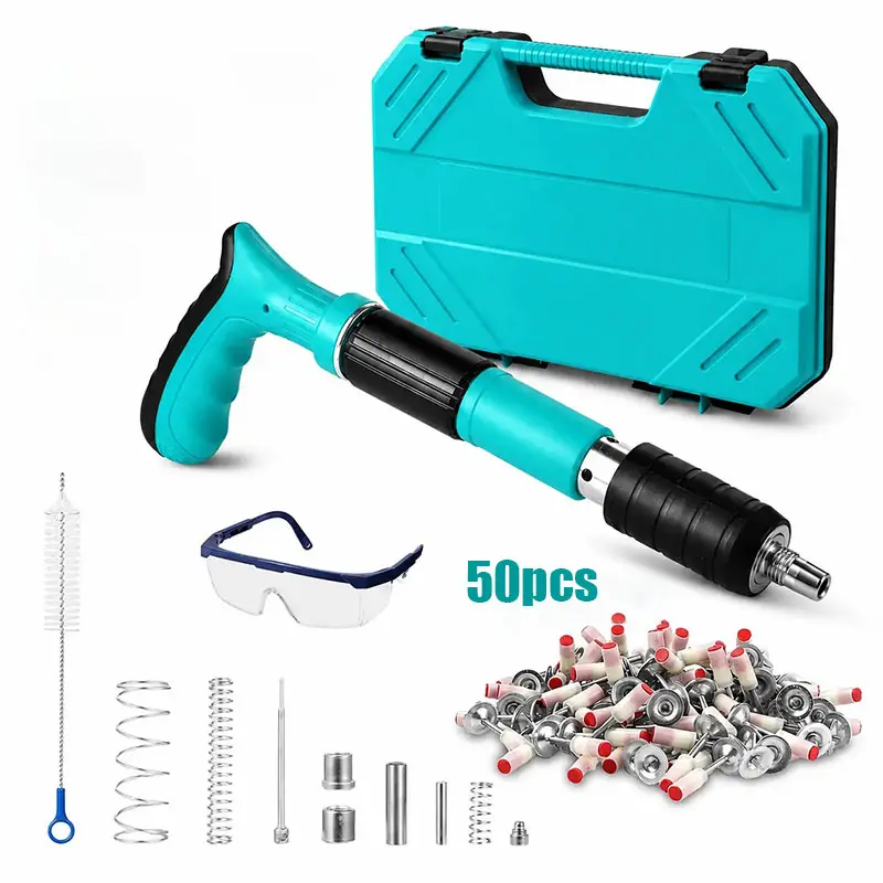 5-Speed Adjustable Concrete Nail Gun with 50 Nails – Heavy Duty Manual Steel Nail Gun for Concrete Wall, Ceiling Installation, Wood & Metal Fastening Tool