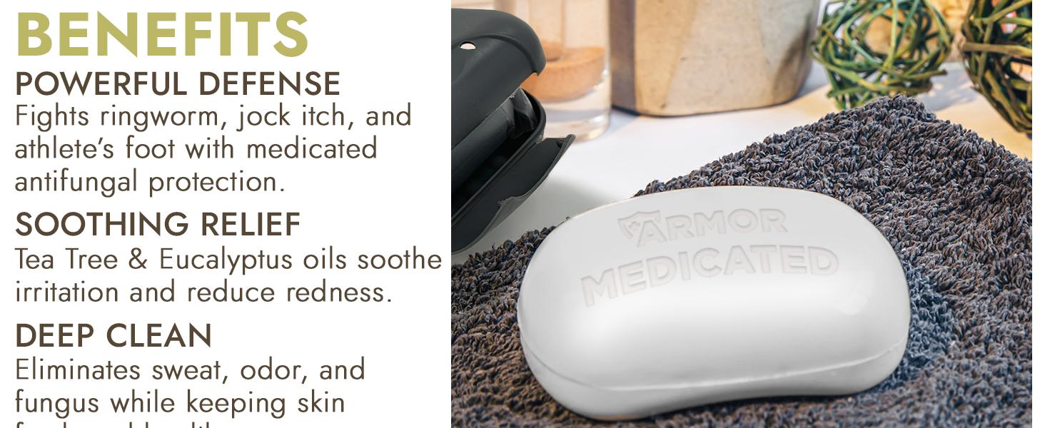 Antifungal Soap | Medicated Jock Itch Treatment, Fights Ringworm & Athlete's Foot | Soothing Tea Tree & Eucalyptus | 1% Tolnaftate for Effective Relief | Travel-Friendly with Soap Case