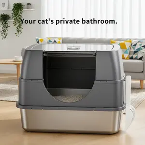 Fully Enclosed Cat Litter Box with Stainless Steel Tray Odor-Locking Detachable Top Includes Scoop for Easy Cleaning and Hygiene black friday special  pet