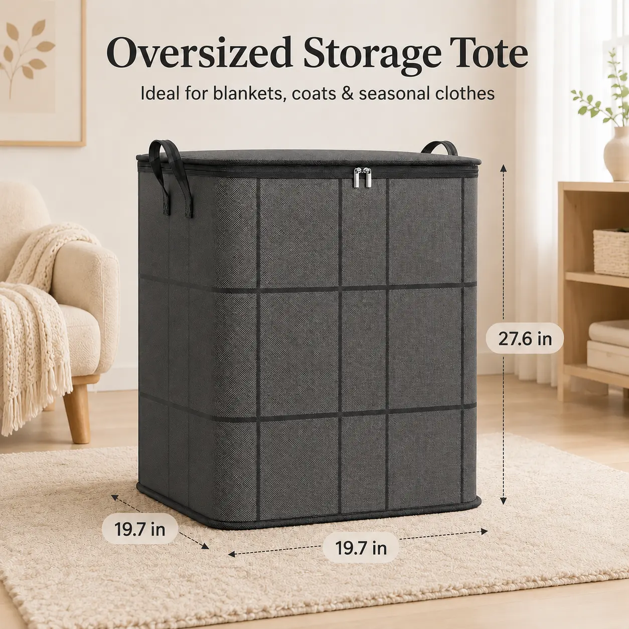 Oversized Zippered Fabric Storage Tote - Household Moving & Bedroom Organizer Bag with Lightweight Foldable Design, Roomy Interior for Closet Organization Supplies on Moving Day (Comforters, Bedding, Sweaters)