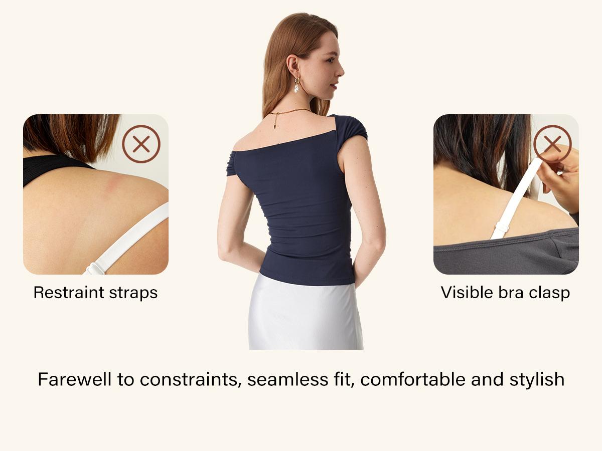 OGL Multi-wear Versatile Necklines Brami Top Womenswear Midnight Navy Basic Minimalist Shirts Women Summer Tshirt Short Built-in-Bra Spring Streetwear Casual  valentine's day outfit SpringStatements