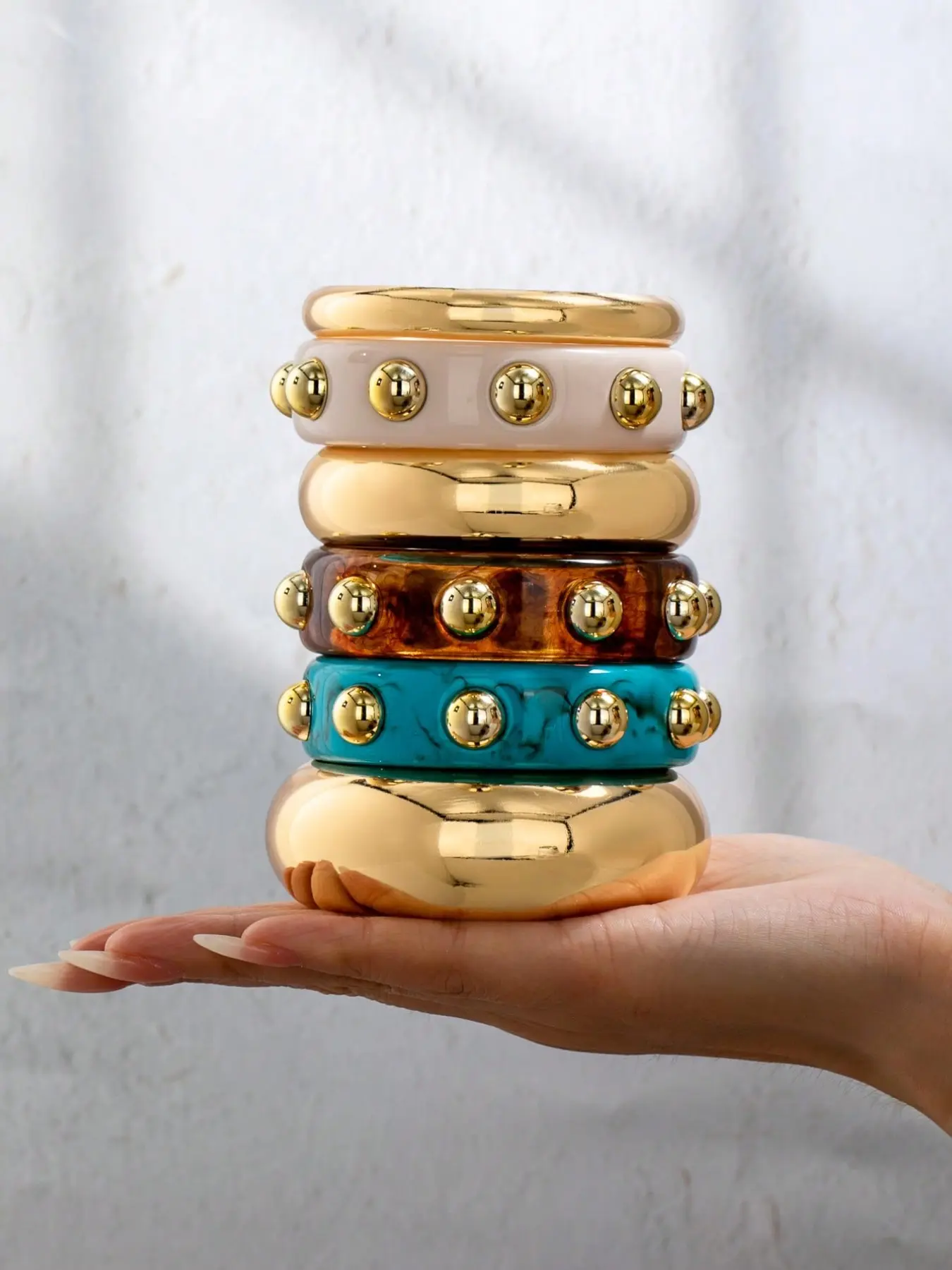 Women's 6-Piece Resin Cuff Bracelet Set, Bracelet Combination Set, Minimalist Design Metal Bangle Jewelry, Trendy Daily Wear Accessories, Stackable Bracelet, Fashionable Bangle, Bracelets Jewelry, Stacking Bangles