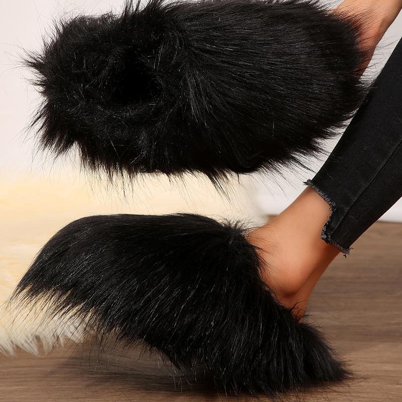 Women's Furry Faux Boots Winter Warm Lined Snow Boot Comfortable Outdoor Plush Flat Shoes Winter Warm Mini Snow Boots Springfresh