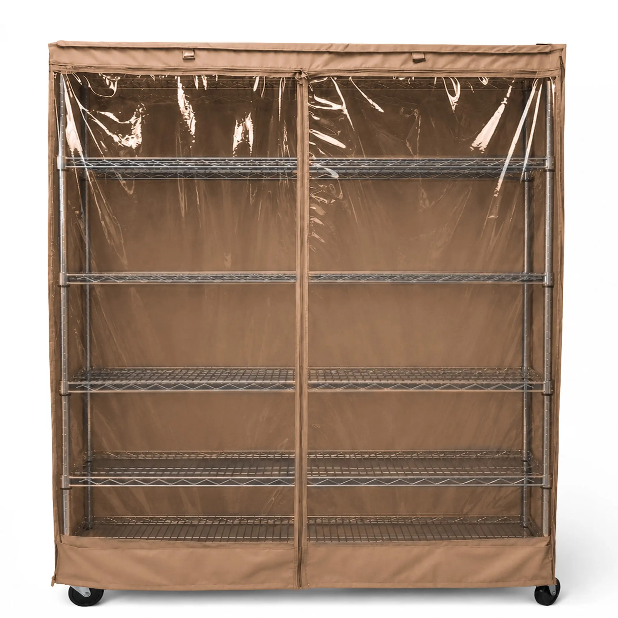 Storage Shelving Unit Cover, fits racks 60"W x 24"D x 72"H one side see through panel in Khaki Organiser Repellent kitchen  cabinet organizer  storage