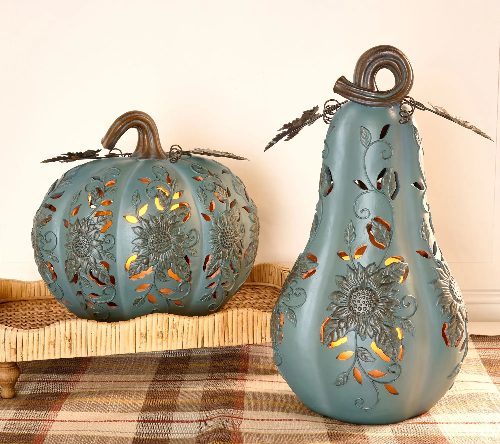 Set of 2 Indoor/Outdoor Lit Pumpkin And Gourd by Valerie