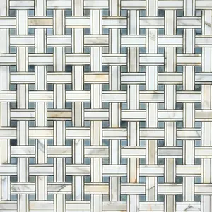 Calacatta Gold & Gray Kenzy Basketweave 12x12 Polished/Honed Marble Mosaic Tile