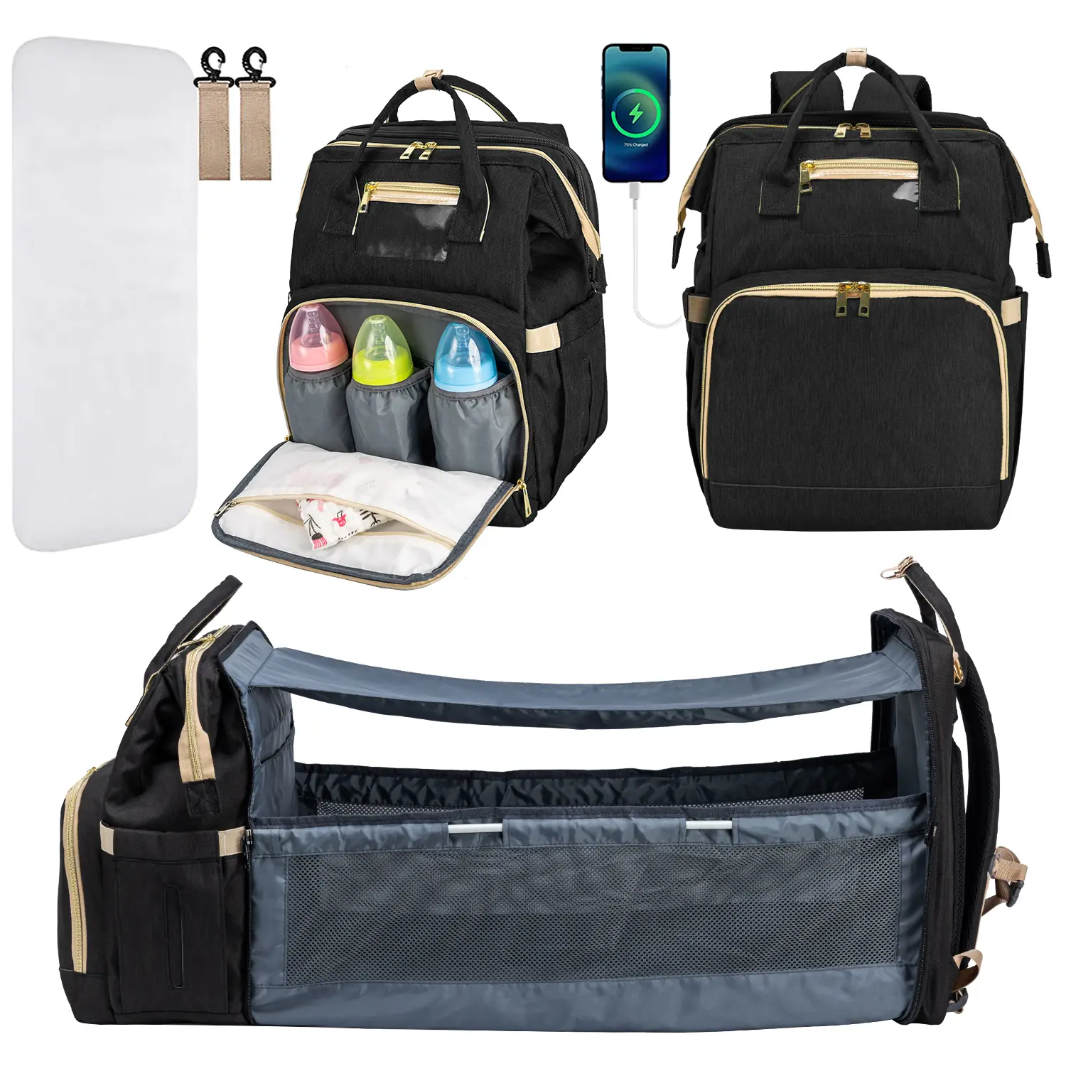 Kabaqoo Diaper Bag Backpack, Large Baby Diaper Bags for kids, Newborn ,with USB Charging Port, Multifunction Waterproof Travel Back Pack for Moms Dads summerwins