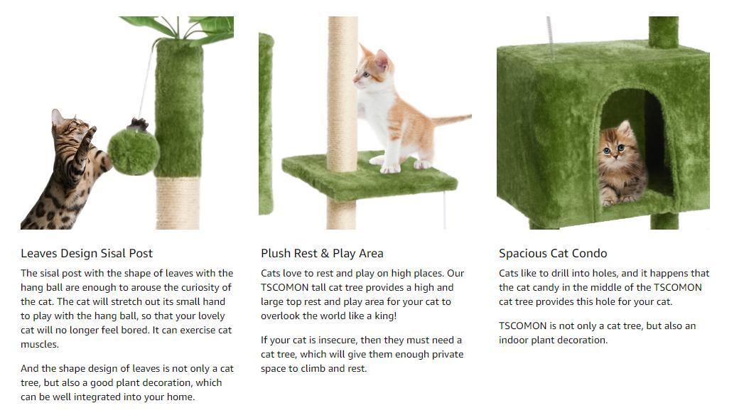 Wecharmer Cat Tree / Tower for Indoor with Green Leaves, Cat Condo Cozy Plush House with Hang Ball, Pet Furniture with Scratching Posts cat tree Wecharmer Cat Tree / Tower for Indoor with Green Leaves, Cat Condo Cozy Plush House with Hang Ball, Pet Furniture with Scratching Posts cat tree