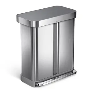 simplehuman Dual-Compartment Trash Can Gray 58L Kitchen Step Bin