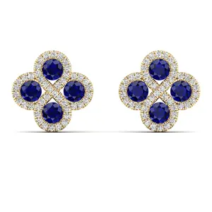 Clover Sapphire and Diamond Stud Earrings