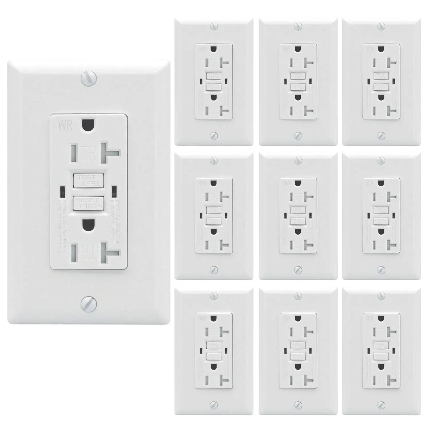 DECORA GFCI Outlet Wall Plug - 15A 120V Self-Test, Tamper-Resistant, Weather-Resistant Power Socket (10 GFCI Outlets for Kitchens, Bathrooms), 15-Amp Single-Pole Gfci