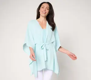 Dennis Basso Regular Ribbed Open Front Scarf Top