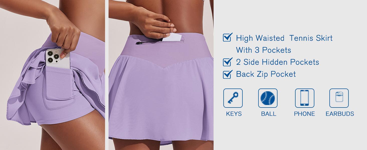 PINSPARK Womens Tennis Skirt with Pockets Double Ruffle Stretchy Athletic Skirts Lightweight Cute Golf Skort, Neon Yellow Large OutdoorFun PINSPARK Womens Tennis Skirt with Pockets Double Ruffle Stretchy Athletic Skirts Lightweight Cute Golf Skort, Neon Yellow Large OutdoorFun