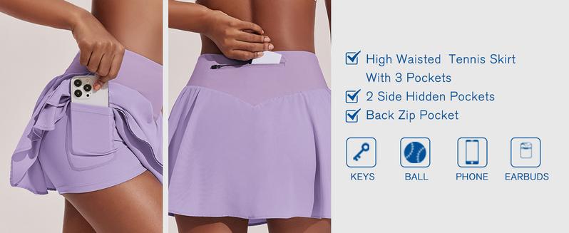 PINSPARK Womens Tennis Skirt with Pockets Double Ruffle Stretchy Athletic Skirts Lightweight Cute Golf Skort, Neon Yellow Large OutdoorFun