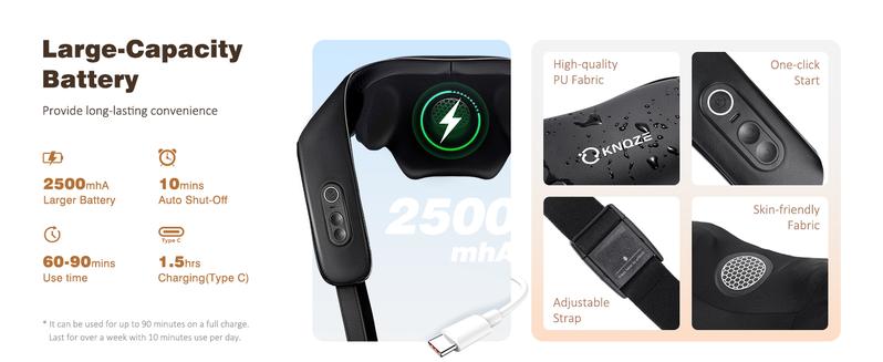 KNQZE KNB1 Cordless Neck and Shoulder Massager with Graphene Heating & 4D Shiatsu Kneading for Back Shoulder Leg Pain Relief Portable Massage Machine Gift for Dad Mom Friend