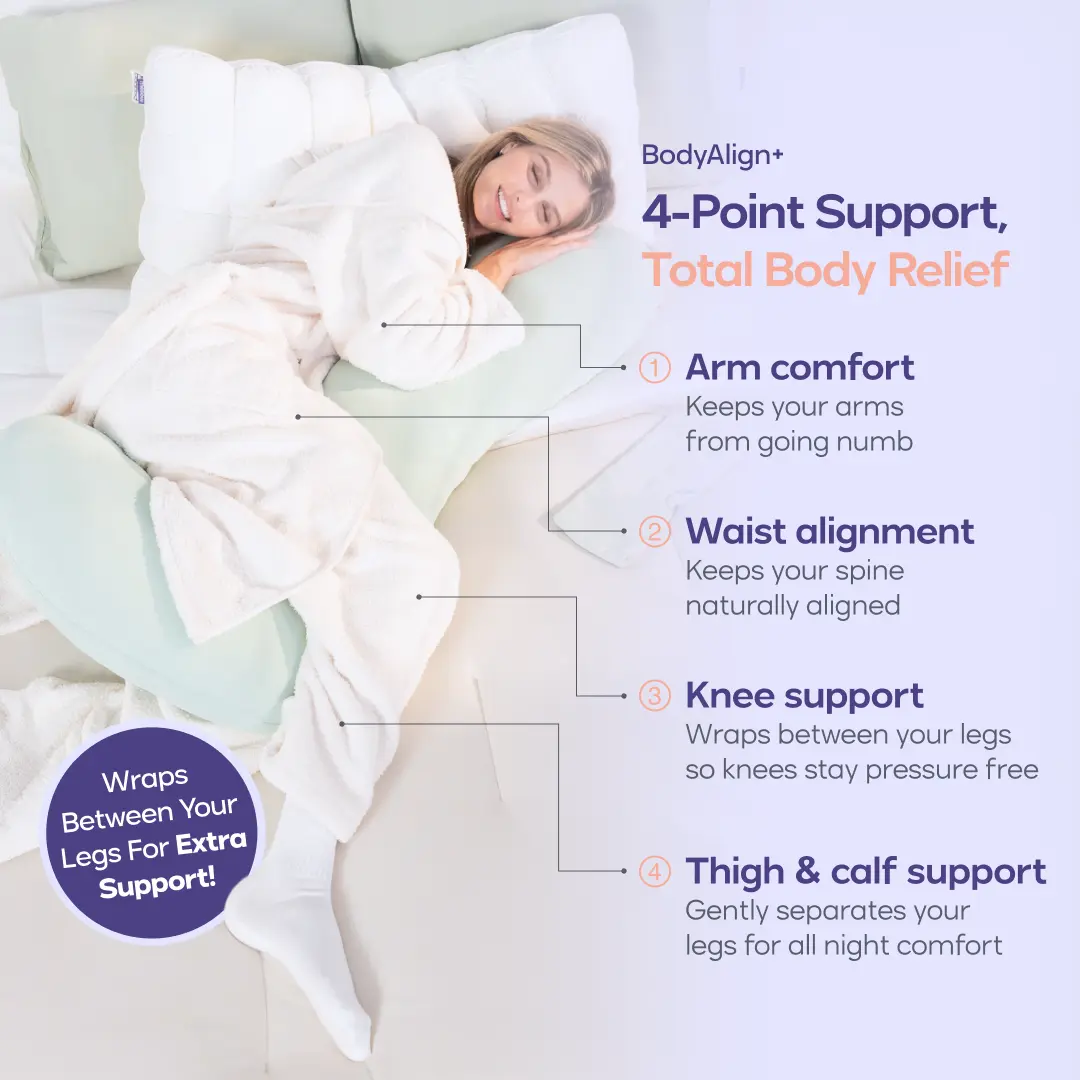 Mellow Sleep | BodyAlign Plus+ Pillow - Full Body Ergonomic Support Pillow for Back, Belly, Hips & Legs, Cooling Side Sleeper Pillow for Pregnancy, Maternity & Body Pain Relief