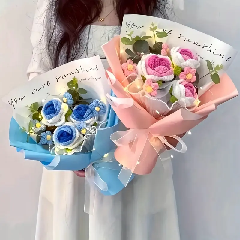 Luxury Handcrafted Crochet Flower Bouquet with Inspirational Message Card - Everlasting Mother’s Day Gift for Weddings, Birthdays, Anniversaries & Valentines Day Gift Decor
