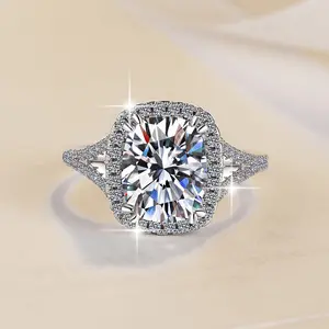 #91 (Cushion Cut 4CT）925 Sterling Silver Synthetic Moissanite Ring