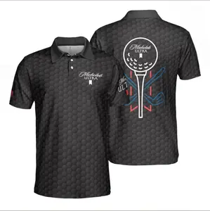 Michelob Ultra Golf Polo Shirt for Men – Michelob Ultra Beer Brand Black Performance Golf Polo, Golf Ball Graphic Polo Shirt, Breathable Sport Polo Tee, Casual Beer Lover Golf Shirt, Michelob Ultra Classic Style Polo