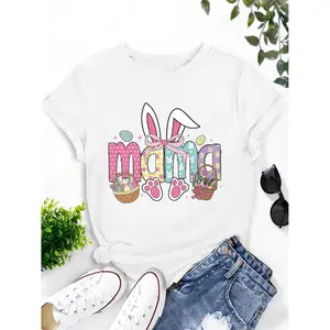 Women's Short Sleeve Bunny Ears T Shirt with Spring Flower Print Loose Fit Round Neck Blouse Suitable for Easter Bunny Costumes Spring Party Casual Wear and Gift for Mom