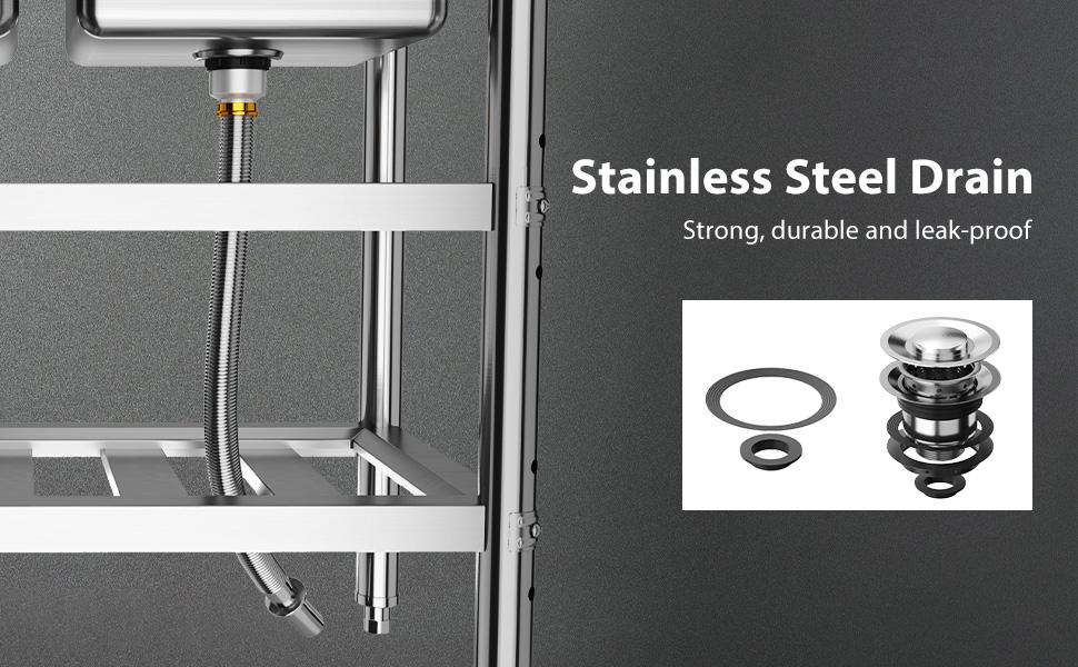 GARVEE Free Standing Commercial Kitchen Sink, Stainless Steel Utility Sink with Hot & Cold Hoses, Stainless Steel Double Bowl Utility Sink Set for Garage, Restaurant, Kitchen, Outdoor