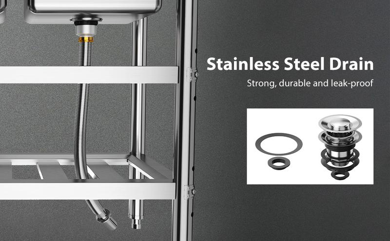 GARVEE Free Standing Commercial Kitchen Sink, Stainless Steel Utility Sink with Hot & Cold Hoses, Stainless Steel Double Bowl Utility Sink Set for Garage, Restaurant, Kitchen, Outdoor