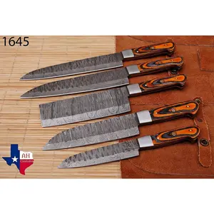 Hand Forged 512-Layer Damascus Steel Kitchen Knife Set – Stained Wood Handle Chef Knife Collection