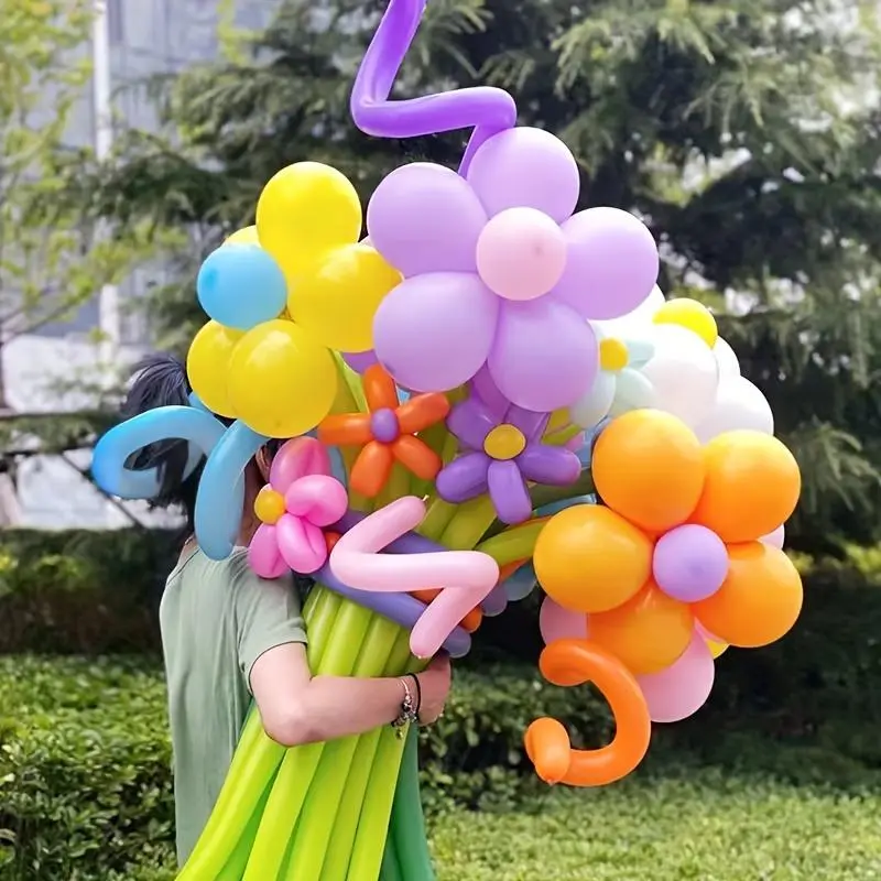 Colorful Balloon Bouquet, 10pcs/set Long Balloon Flower Bouquet, Party Balloons Decorations for Wedding & Party Background Decoration