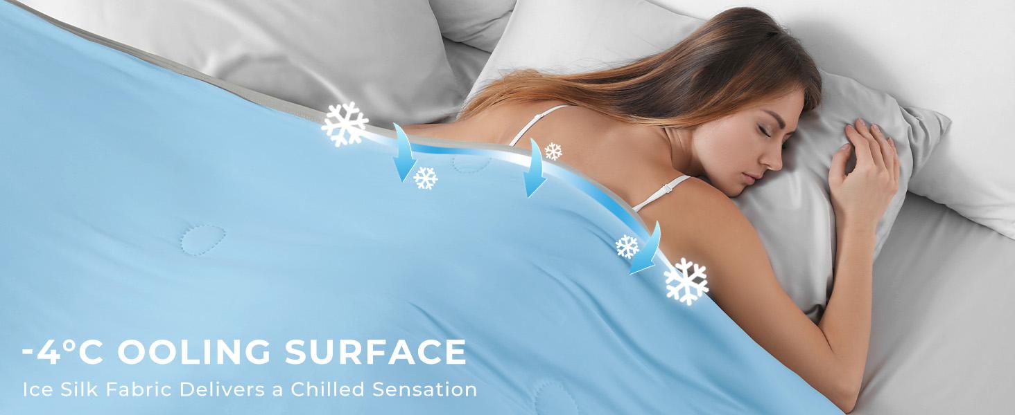 Yoofoss Cooling Comforter King Size Arc-Chill Q-Max 0.45 Modern Ice Cold Silk Smooth Blanket for Hot Sleepers Summer Lightweight Breathable Bedding