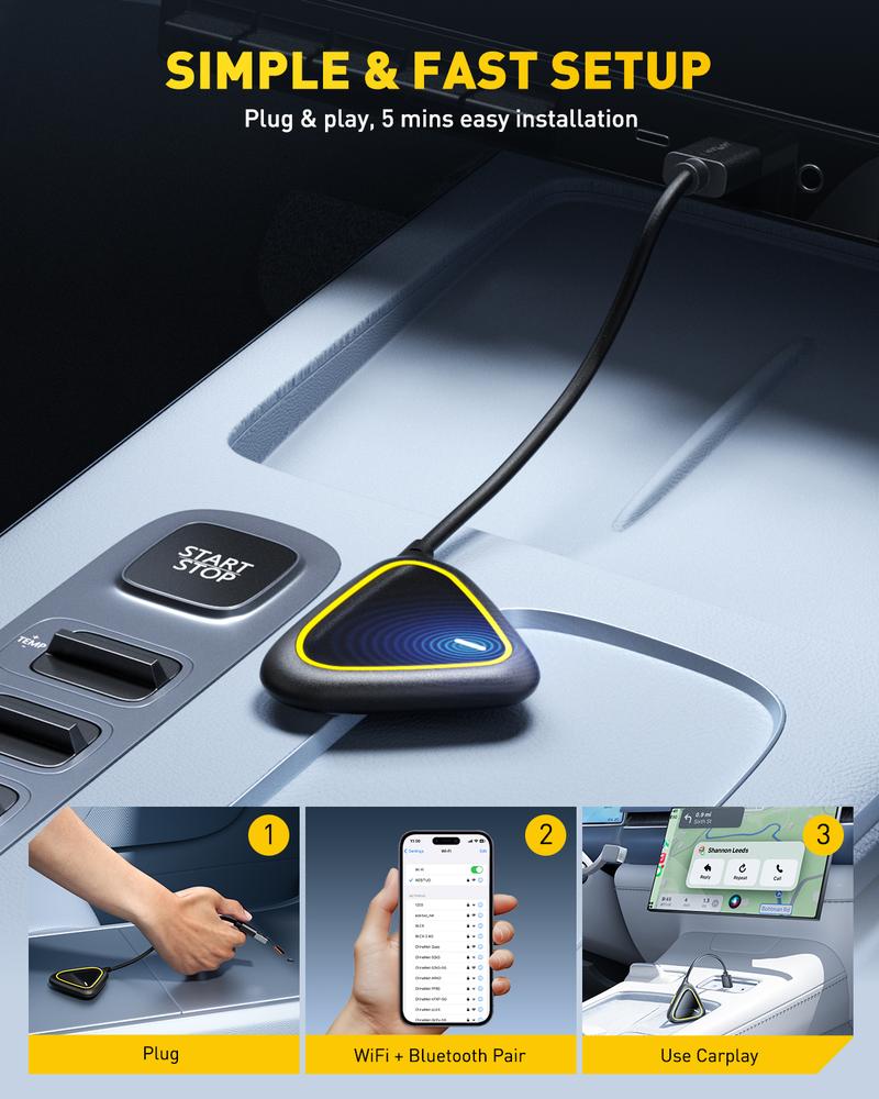 AUXITO 2 in 1 Wireless CarPlay & Android Auto Adapter, Converts OEM Wired CarPlay to Wireless, Plug & Play Seamless Connection for iPhone iOS 12+ & Android 11+, 2025 Upgraded AUXITO 2 in 1 Wireless CarPlay & Android Auto Adapter, Converts OEM Wired CarPlay to Wireless, Plug & Play Seamless Connection for iPhone iOS 12+ & Android 11+, 2025 Upgraded