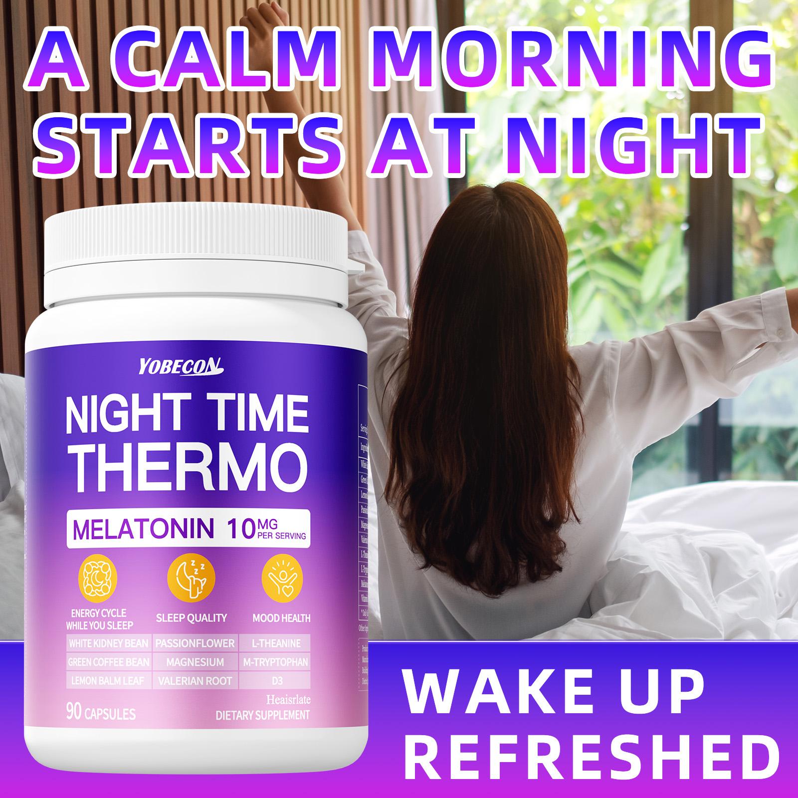 Nighttime Heat Energy Capsules for Sleep Support |   Melatonin, Magnesium, Vitamin D3, L-Theanine, Red Bean, Green Coffee Bean, Passionfruit & Lemon Balm