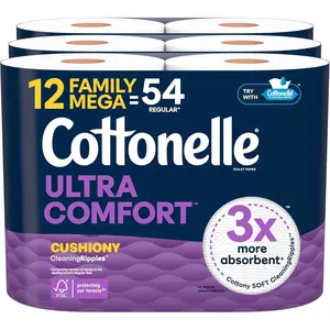 Cottonelle Ultra Comfort Toilet Paper with Cushiony CleaningRipples Texture, 12 Family Mega Rolls = 54 Regular Rolls