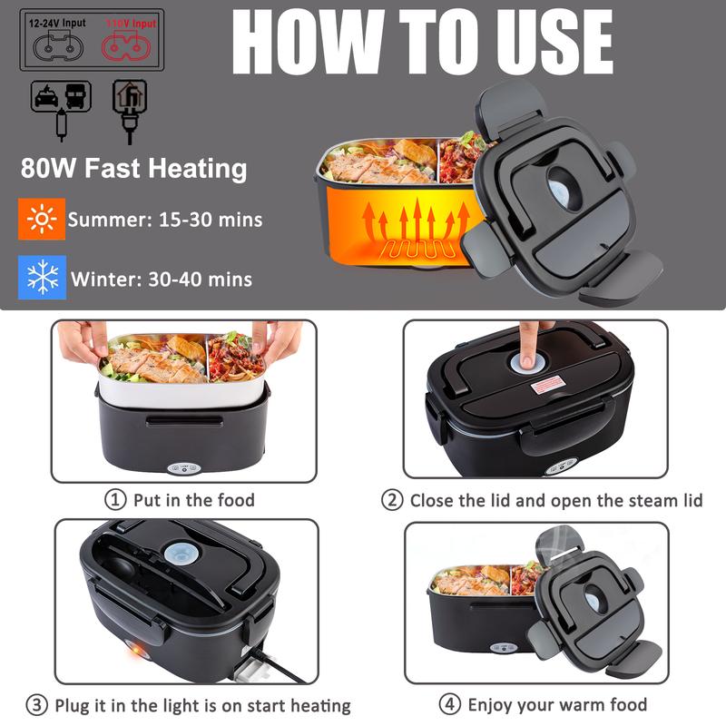 2025 Electric lunch box with Cutlery and  Bag 80W 1,5L, Kitchen Gadgets, Kitchen Utensils Food Storage Container Tableware