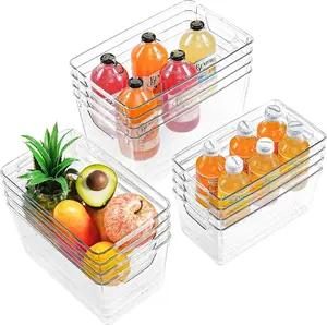 【OKMARTS】12/6 Piece Stackable Refrigerator Storage Boxs Set, Clear Kitchen Organizer Container Bins with Handles  for Pantry, Cabinets, Shelves, Drawer, Freezer - Food Safe, BPA  ，holiday