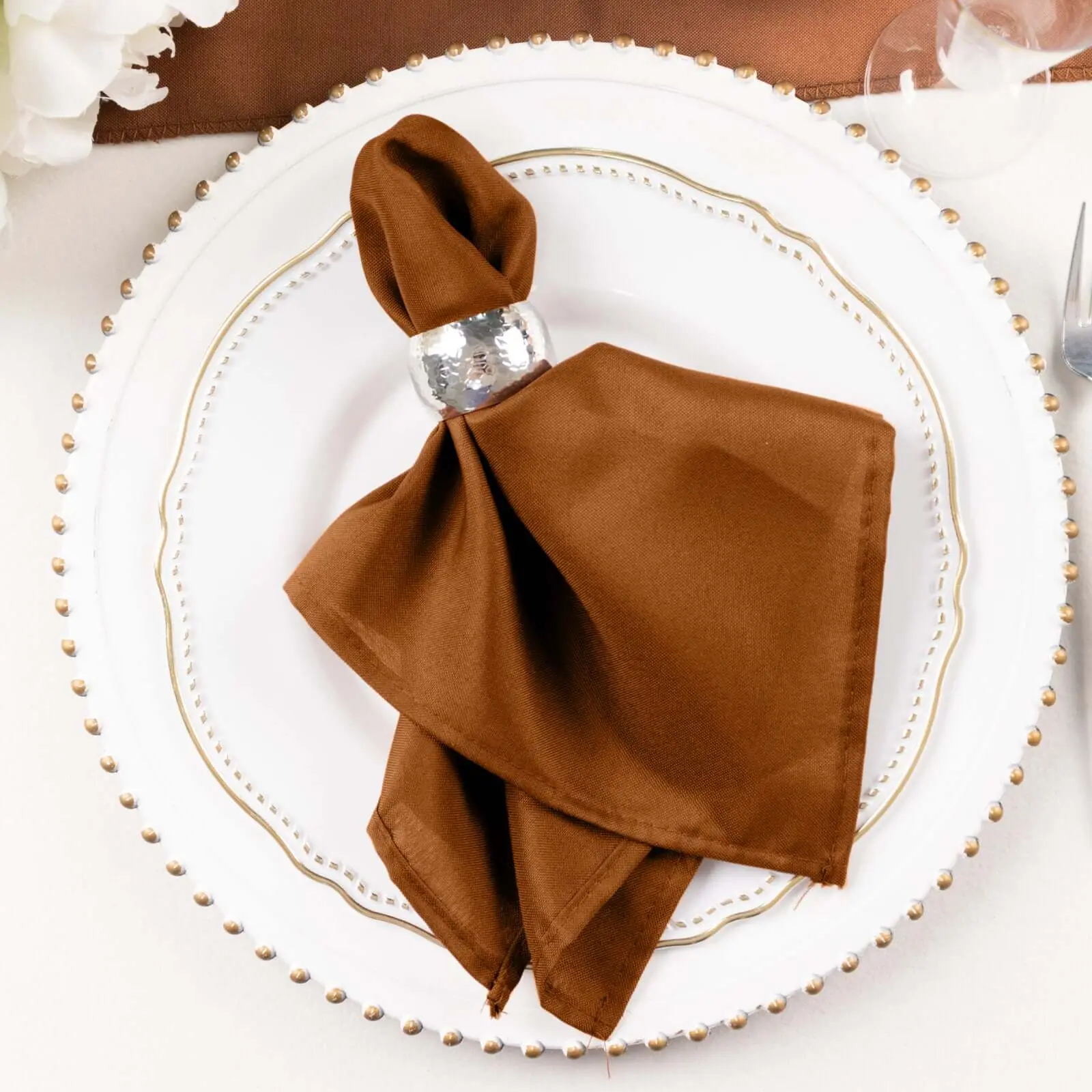 5-Pack Polyester Square Tableware Napkins, 17"x17" Cinnamon Brown - Durable, Wrinkle-Free for Wedding Party Dinner Use