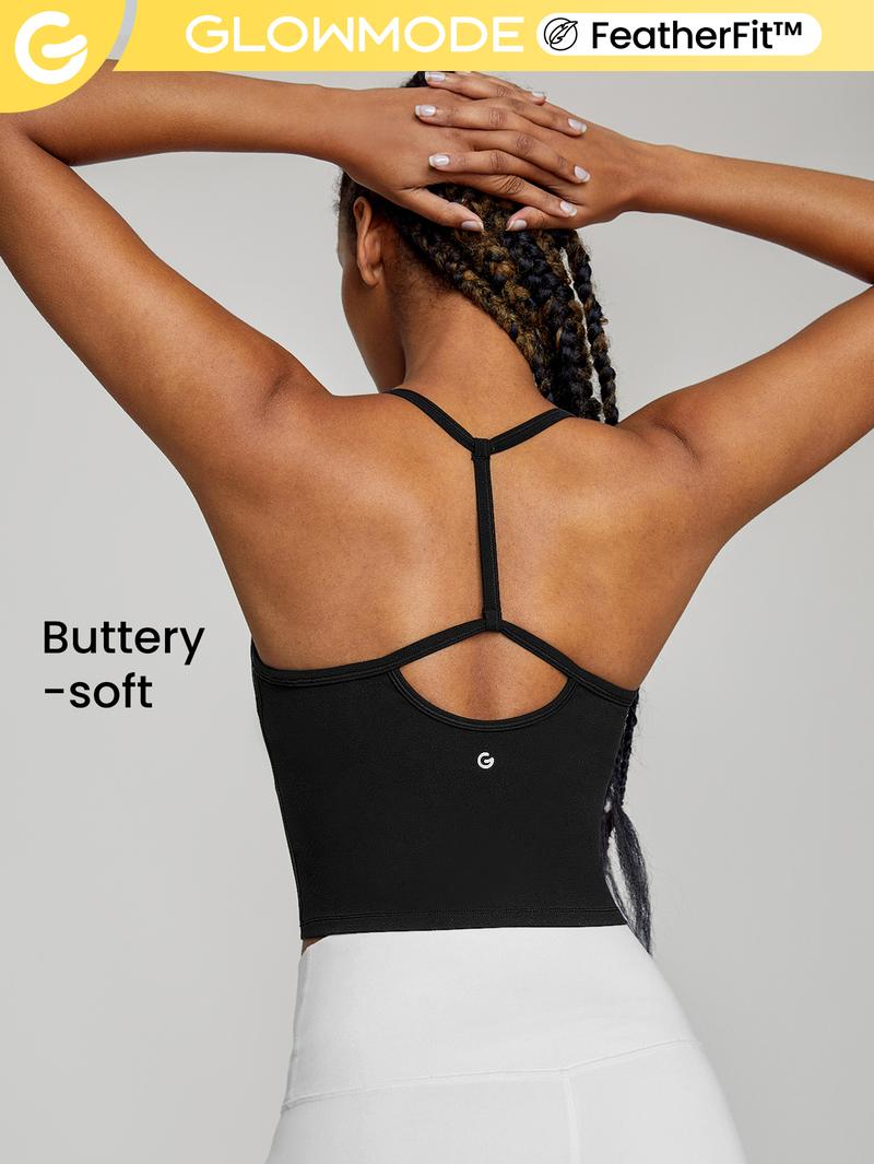 GLOWMODE FeatherFit T-Neck Racerback Tank Top Light Support Low Impact Yoga Studio Summer TikTokShopBlackFriday